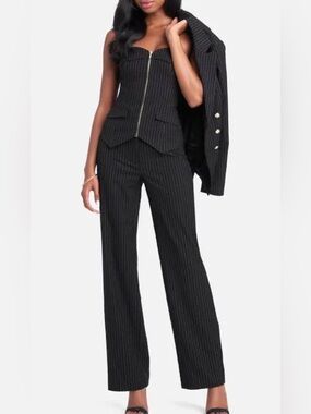 BEBE Black Wide Pinstripe Dress Pants - Wide Leg Classic Tailored Fit